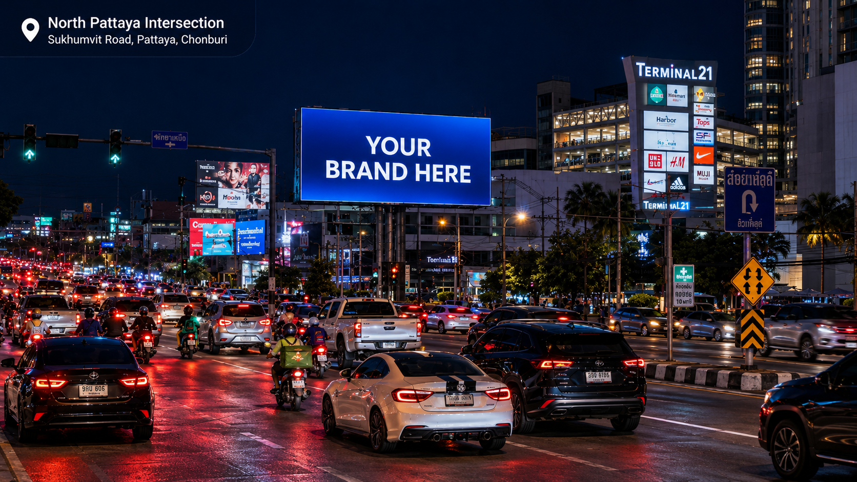 ป้าย LED วงเวียนปลาโลมา – Terminal 21 พัทยา – พัทยาเหนือ, ถนนสุขุมวิท สื่อโฆษณา DOOH Media108